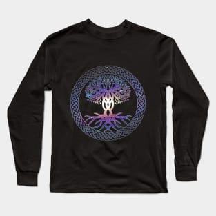 Celtic Knot with Tree of Life and Galaxy Double Exposure Long Sleeve T-Shirt